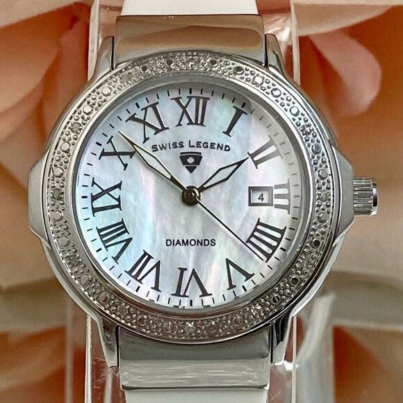 Swiss Legend South Beach Diamond Accented Bezel Stainless Steel Watch MOP Dial - Picture 1 of 15